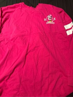 Disney Hot Pink Long-Sleeve Women’s Tee with White Sleeve Stripes